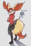  ambiguous_gender anthro archie_(pok&eacute;mon) biped black_body black_fur blush bottomless bottomless_anthro braixen canid canine cheek_tuft clothed clothing coat crossed_arms dialogue digitigrade dipstick_tail duo english_text eyewear facial_tuft fur generation_6_pokemon glasses hair hi_res human inner_ear_fluff male mammal markings maxie_(pok&eacute;mon) nintendo open_mouth open_smile pokemon pokemon_(species) red_body red_clothing red_coat red_fur red_hair red_topwear shaded shadow short_hair simple_background smile snout soggierthanthou tail_markings team_aqua team_magma text topwear tuft video_games white_background white_body white_fur yellow_body yellow_fur 