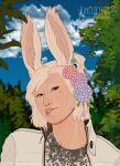  accessory animal_humanoid artist_name bite biting_lip biting_own_lip blue_sky brown_eyes bust_portrait clothing cloud ear_piercing flower flower_in_hair front_view hair hair_accessory hi_res humanoid jacket lagomorph lagomorph_humanoid leporid_humanoid long_ears looking_at_viewer male mammal mammal_humanoid narrowed_eyes piercing plant portrait rabbit_humanoid rayliicious self_bite sky solo tan_body tan_inner_ear tan_skin topwear tree white_clothing white_ears white_hair white_jacket white_topwear 