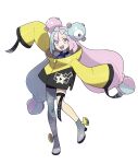  1girl absurdres blue_hair boots full_body hair_ornament highres iono_(pokemon) long_hair low_twintails multicolored_hair official_art open_mouth pink_eyes pink_hair pokemon pokemon_(game) pokemon_sv sharp_teeth single_thighhigh solo teeth thighhighs transparent_background twintails 