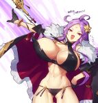  1girl abs ahoge bangs bare_shoulders bikini black_bikini black_cape black_gloves blush bracelet breasts cape cleavage collarbone facial_mark fate/grand_order fate_(series) flower forehead forehead_mark fur-trimmed_cape fur_trim gloves hair_flower hair_ornament half_gloves jewelry large_breasts long_hair looking_at_viewer melon22 navel open_mouth parted_bangs ponytail purple_eyes purple_hair sidelocks smile solo swimsuit sword thighs toned torn_bikini translation_request very_long_hair wardrobe_malfunction weapon wu_zetian_(fate) wu_zetian_(swimsuit_caster)_(fate) wu_zetian_(swimsuit_caster)_(third_ascension)_(fate) 