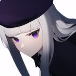  beret from_side hat highres jacket long_hair non-web_source purple_beret purple_jacket serious tamaki_shion white_hair 