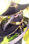  1girl armor bangs black_cape breastplate breasts cape echo_(circa) fate/grand_order fate_(series) green_cape grey_eyes hair_between_eyes hat high_collar huyan_zhuo_(fate) jingasa large_breasts long_hair looking_at_viewer mask mouth_mask solo two-tone_cape white_hair 