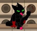  6:5 anthro cartoon_network clothing counter domestic_cat erection felid feline felis furniture genitals gloves green_eyes handwear hi_res laundry_mat lewd_latte male mammal mao_mao:_heroes_of_pure_heart penis solo table tongue 