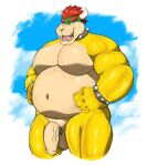  2_horns 5_fingers absurd_res accessory anthro balls belly bowser bracelet choberottie cock_ring collar fangs fingers fist flaccid genitals hair hand_on_stomach hi_res horn jewelry koopa male mario_bros moobs musclegut muscular muscular_anthro muscular_male nintendo nude open_mouth orange_eyes overweight overweight_anthro overweight_male pecs penis penis_accessory penis_jewelry pink_tongue red_hair scalie solo spiked_bracelet spiked_cock_ring spiked_collar spikes standing tan_balls tan_belly tan_penis teeth tongue vein veiny_penis video_games yellow_body yellow_skin 
