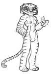  absurd_res anthro breasts doomrior dreamworks felid feline female genitals hand_on_hip hi_res kung_fu_panda mammal master_tigress monochrome nipples nude nude_female pantherine pose pussy sketch small_breasts solo striped_body stripes 