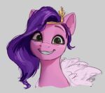  appletree_at bust_portrait crown equid equine eyebrows eyelashes feathered_wings feathers female feral green_eyes hair happy hasbro looking_at_viewer mammal mlp_g5 my_little_pony pegasus pink_body pink_feathers pipp_petals_(mlp) portrait purple_hair raised_eyebrows smile solo tiara wings 