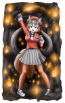  1girl absurdres adansosutega animal_costume animal_ear_fluff animal_ears blazer extra_ears fox_ears fox_girl fox_tail gloves grey_hair hat highres island_fox_(kemono_friends) jacket kemono_friends kemono_friends_v_project long_hair looking_at_viewer minecraft multicolored_hair necktie open_mouth orange_hair pantyhose parody ribbon shirt shoes skirt solo tail twintails virtual_youtuber yellow_eyes 