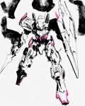  english_commentary felipe_magana gun gundam gundam_lfrith gundam_suisei_no_majo highres holding holding_gun holding_shield holding_weapon mecha minimalism mobile_suit no_humans robot shield sketch solo weapon white_background white_eyes 