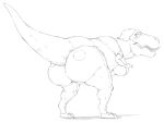  after_transformation bodily_fluids bottomwear breasts butt clothed clothed_feral clothing crop_top denim denim_clothing dinosaur female feral hair jeans nervous pants reptile scalie shirt solo subakitsu sweat sweatdrop theropod topwear transformation tyrannosaurid tyrannosaurus tyrannosaurus_rex 