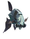  absurdres fins full_body green_eyes highres looking_at_viewer mechanization no_humans pokemon pokemon_(creature) remoraid robot science_fiction simple_background solo tail_fin white_background yunimaru 