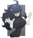  absurdres aged_up alternate_breast_size black_dress breasts dress hex_maniac_(pokemon) highres huge_breasts large_breasts long_hair looking_at_viewer messy_hair non-web_source pokemon pokemon_(game) pokemon_xy skin_tight solo tight tight_dress unkempt 