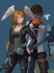  blue_eyes breast_tattoo brown_hair dark-skinned_male dark_skin eunie_(xenoblade) glasses head_wings orange_scarf scarf taion_(xenoblade) tattoo xenoblade_chronicles_(series) xenoblade_chronicles_3 yagaminoue 