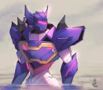  2022 assault_visor decepticon english_commentary erika_skerzz glowing highres insignia looking_to_the_side mecha partially_submerged robot science_fiction solo soundwave_(transformers) transformers transformers:_earth_spark upper_body water 