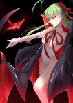  1girl absurdres bare_legs bb_(fate) black_cape budgiepon c.c. cape code_geass covered_navel fate/grand_order fate_(series) floating_hair gloves green_hair hair_ribbon highres leotard long_hair neck_ribbon open_mouth origami paper_crane profile red_ribbon ribbon shiny shiny_hair solo very_long_hair white_gloves white_leotard wing_collar yellow_eyes 