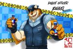  anthro barrel_(live-a-hero) canid canine canis clothing hi_res lifewonders live-a-hero male mammal muscular muscular_anthro muscular_male musfetman police_hat police_officer police_uniform smile solo uniform video_games wolf 