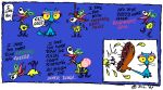  1997 anthro avian butt clothing comic english_text felid feline fergurina footwear john_r_dilworth kick mammal mooning purdy shoes spikes text the_dirdy_birdy whiskers yellow_eyes 