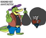  2021 alligator alligatorid anthro biped bottomwear brok_(character) brok_the_investigator clothing crocodilian dialogue domestic_cat duo english_text felid feline felis graff_filsh hat headgear headwear hi_res hoodie humanoid_hands mammal pants reptile scalie shirt simple_background sobieniak text topwear video_games 