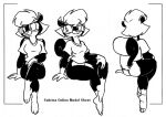  3_toes 4_fingers anthro black_and_white bottomless bottomless_female clothed clothing countershading crossed_legs english_text eric_schwartz eyewear feet female fingers fur glasses hair mammal mephitid model_sheet monochrome plantigrade sabrina_(sabrina_online) sabrina_online shirt sitting skunk smile soles solo text toes topwear webcomic webcomic_character 