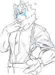  anthro canid canine facial_markings head_markings hi_res kzy_r9877 lifewonders live-a-hero male mammal markings muscular muscular_anthro muscular_male necktie sadayoshi sketch solo suspenders video_games 