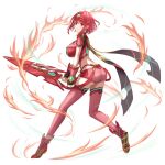  absurdres aegis_sword_(xenoblade) bangs black_gloves breasts chest_jewel earrings fingerless_gloves gem gloves headpiece highres jewelry large_breasts pyra_(xenoblade) red_eyes red_hair red_shorts short_hair short_shorts shorts swept_bangs sword taro_(peach_taro51) thighhighs tiara weapon xenoblade_chronicles_(series) xenoblade_chronicles_2 