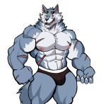  2022 abs absurd_res anthro barazoku biceps big_bulge big_muscles big_pecs bulge canid canine canis claws clothed clothing darknaigart dislyte ear_piercing ear_ring eyewear eyewear_on_head fist freddy_(dislyte) fur hi_res huge_muscles male mammal muscular muscular_anthro muscular_male navel nipples obliques pecs piercing ring_piercing scar simple_background smile solo standing sunglasses sunglasses_on_head teeth thick_thighs tongue topless topless_anthro topless_male tuft underwear video_games white_background wolf 