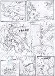 angry attack black_and_white building clothing comic crash crunch crush crushed_head damaged_vehicle death destroyed_building destruction duncan_(kitfox_crimson) eye_patch eyewear fight hair hand_on_neck hole_in_wall kangaroo kitfox-crimson machine macropod male mammal marsupial mecha monochrome motion_lines onomatopoeia pinned pinned_to_floor punch shirt sketch smash smoke solo sound_effects text topwear window 