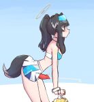  1girl animal_ears animal_penis black_hair blue_archive blue_skirt bracelet breasts cheerleader crop_top cum dog_ears dog_girl dog_penis dog_tail ejaculation erection from_side futanari goggles goggles_on_head halo handsfree_ejaculation hibiki_(blue_archive) hibiki_(cheerleader)_(blue_archive) jewelry leaning_forward liveactors long_hair penis pom_pom_(cheerleading) ponytail projectile_cum sidelocks skirt solo tail uncensored white_skirt 