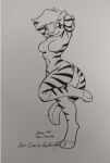  2019 3_toes anthro athletic athletic_female black_and_white breasts character_name digitigrade eric_schwartz feet felid female fur hair hi_res jem_(disambiguation) mammal markings monochrome nude pantherine paws pinup pose scar signature solo striped_markings stripes tiger toes traditional_media_(artwork) 