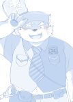  absurd_res anthro blush canid canine canis clothing domestic_dog eyebrows hat headgear headwear hi_res lifewonders male mammal moritaka necktie one_eye_closed police_uniform scar sketch slightly_chubby solo thick_eyebrows tipping_hat tokyo_afterschool_summoners uniform video_games wink zuboboz 