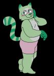  4_fingers anthro bent_arm bent_leg blush bottomwear chubby_anthro chubby_male clothing fingers fred_(fredrick_brennan) fur green_body green_fur hand_on_face looking_back male mammal mouth_closed nipples pocketfurry procyonid raccoon shorts slightly_chubby solo standing 