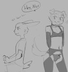  anthro bulge canid canine canis clothed clothing domestic_dog duo english_text floppy_ears gaming lagomorph leporid lingerie male mammal playing_videogame rabbit sketch skullwomb smile text 