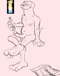  2022 3_fingers 3_toes almost_naked_animals anthro balls bedroom_eyes beverage beverage_bottle canid canine canis cartoon_network clothing digital_media_(artwork) domestic_dog erection feet fingers genitals grin hi_res howie_(almost_naked_animals) humanoid looking_at_viewer male mammal markings narrowed_eyes nipples penis puffy_the_destroyer seductive sketch skinny slightly_chubby smile smiling_at_viewer smirk solo solo_focus sun_(marking) toes underwear vein veiny_penis 