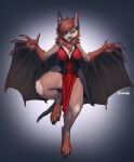  anthro bat_wings blood bodily_fluids breasts chiropteran claws clothed clothing dress fangs female foxovh fur hi_res looking_at_viewer mammal membrane_(anatomy) membranous_wings microchiropteran navel neck_tuft nipples phyllostomid red_eyes solo tan_body tan_fur tuft vampire_bat winged_arms wings yangochiropteran 