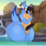  anthro avian bathing big_breasts big_butt breasts breath_of_the_wild butt happy hi_res huge_butt huge_hips kass_(tloz) male male/male nintendo nude plapjax rito singing solo the_legend_of_zelda thick_thighs video_games 