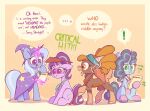  dialogue english_text equid equine exclamation_point friendship_is_magic hasbro hi_res hooves horn mammal misty_(g5) my_little_pony paper pencil_(object) riddle scribble-potato shanty_(tfh) starlight_glimmer_(mlp) text trixie_(mlp) unicorn 