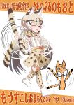  1girl absurdres animal_costume animal_ear_fluff animal_ears bow bowtie cat_ears cat_girl cat_tail darus5 extra_ears geoffroy&#039;s_cat_(kemono_friends) grey_hair highres kemono_friends kemono_friends_v_project kneehighs long_hair microphone multicolored_hair ribbon shirt shoes simple_background skirt smile socks suspenders tail twintails virtual_youtuber 