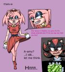  amy_rose bargaining blush bottomwear clothed clothing clothing_lift dress eulipotyphlan female gem hedgehog makeup male mammal roughlove69 sega shadow_the_hedgehog skirt skirt_lift sonic_the_hedgehog_(series) teasing tongue tongue_out 