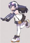  1girl african_penguin_(kemono_friends) animal_costume bare_shoulders black_eyes black_hair buttergirl_02 elbow_gloves gloves headphones highres kemono_friends kemono_friends_v_project kneehighs long_hair looking_at_viewer microphone multicolored_hair one_eye_closed open_mouth penguin_costume penguin_girl penguin_tail pink_hair shirt shoes simple_background skirt sleeveless sleeveless_shirt smile socks solo tail virtual_youtuber white_hair zipper 