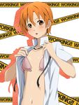  bad_id bad_pixiv_id blush bra flat_chest inami_mahiru lingerie open_clothes open_mouth open_shirt orange_eyes orange_hair pink_bra ribbon sawashiro_kei shirt short_hair solo underwear undressing working!! 