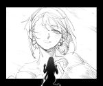  2girls absurdres alien_stage bob_cut earrings highres jewelry long_hair mizi_(alien_stage) monochrome multiple_girls nideaneng open_mouth short_hair smile sphere_earrings sua_(alien_stage) thick_eyebrows 