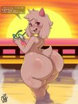 2026 3:4 4_fingers absurd_res ambiguous_gender anthro artist_name big_butt big_ears biped blush blush_lines bottom_heavy bovid butt caprine chapsan colored curvy_figure dated deltarune detailed_background dialogue digital_drawing_(artwork) digital_media_(artwork) eyelashes eyeliner eyeshadow eyewear fence fingers fluffy_ears fur glasses glasses_off glistening glistening_body glistening_butt glistening_ears glistening_eyes glistening_hair glistening_horn glistening_legs glistening_skin glistening_thighs goat hair hi_res holding_eyewear holding_glasses holding_object horn huge_butt huge_thighs light lighting long_ears looking_at_another looking_at_viewer looking_back looking_back_at_viewer makeup male_(lore) mammal monotone_body monotone_skin nude offscreen_character open_mouth partially_submerged pink_eyes pink_eyeshadow pink_horn pink_pupils pink_tongue pink_water pupils ralsei rear_view round_glasses shaded shortstack signature small_horn small_tail snout solo speech_box standing standing_in_water steam sun sunset tail talking_to_another talking_to_viewer text text_box thick_horn thick_thighs tongue undertale_(series) water white_body white_ears white_fur white_hair white_skin white_tail wide_hips
