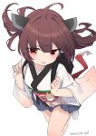  1girl ahoge artist_name averting_eyes backpack bag blush brown_hair commentary_request fingernails floating_hair hair_intakes headgear highres holding_strap japanese_clothes kimono knife_hair_ornament leg_up long_sleeves no_shoes obi obijime open_mouth peanut_mouth red_eyes sash sechin short_hair short_kimono short_yukata shy simple_background socks solo sparkle touhoku_kiritan twitter_username two_side_up v-shaped_eyebrows voiceroid w_arms walking white_background white_kimono white_socks wide_sleeves yukata 