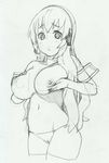  breasts headset kaisen_chuui large_breasts long_hair megurine_luka monochrome nipples panties sketch solo topless underwear vocaloid 