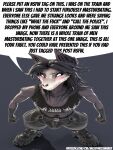 alternative_fashion angry anthro belt big_bulge black_body black_fur blush boots bottomwear bulge canid canine canis clothing english_text fist fluffy_ears footwear fur gloves hair handwear hi_res humor latex latex_clothing latex_gloves latex_handwear long_hair looking_at_viewer looking_up looking_up_at_viewer male malo mammal meme mess_maker pants profanity punk scp-1471-a scp-1471-a_(da.nilkaz) scp_foundation shirt shoelaces shoes skulldog_(species) solo speech_bubble standing tank_top text topwear url white_eyes wolf