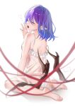  1girl absurdres alternate_costume barefoot closed_eyes commentary_request dress highres kodouirasto missing_headwear purple_hair remilia_scarlet see-through_clothes see-through_dress seiza signature sitting sleepy sleeveless sleeveless_dress soles solo squeans toes touhou white_dress yawning 