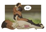 abstract_background animal_genitalia animal_penis anthro anus anus_peek ball_tuft balls blurred_background blush bodily_fluids body_blush brown_body butt butt_blush canine_genitalia canine_penis crossed_legs dipstick_tail fluffy fluffy_tail fur genital_fluids genitals gulonine hi_res knot lakkithefox leaking_precum looking_at_viewer lying male male/male mammal markings multicolored_body multicolored_fur mustelid musteline nails neck_tuft noise_filter on_side paws penis precum presenting presenting_anus presenting_balls presenting_hindquarters presenting_penis red_penis round_ears simple_background smile smirk solo speech_bubble tail tail_markings text tuft white_background wolverine