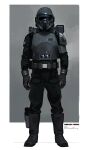  1boy absurdres armor black_armor black_boots black_gloves black_helmet black_pants boots breastplate brian_matyas commentary english_commentary full_body gloves helmet highres looking_at_viewer male_focus pants signature solo star_wars storm_commando 