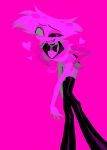 4_arms absurd_res angel_dust arachnid arthropod blush blush_stickers bow_tie chest_tuft choker clothed clothing demon enaic31 hazbin_hotel hellaverse hi_res humanoid jewelry lineless male multi_arm multi_limb necklace pink_background pink_theme simple_background solo spider tuft
