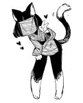  1girl absurdres animal_ears animal_feet animal_hands black_hair cat_ears cat_girl cat_tail commentary_request covered_face furry furry_female hand_on_own_thigh heart highres japanese_clothes kimono leaning_forward long_sleeves monochrome motion_lines original sakutake_(ue3sayu) short_kimono simple_background sketch standing tail v veil white_background wide_sleeves 