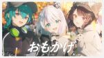  1other 2girls :d baseball_cap black_choker black_hat black_jacket border brown_hair character_name choker commentary crossed_bangs earrings fffafa_daifuku green_hair grey_border grey_hoodie grey_shirt hair_between_eyes hair_bun hair_ornament hairclip hat hat_with_ears headphones headphones_around_neck heterochromia highres holding holding_microphone hood hood_down hoodie inui_toko jacket jewelry long_hair long_sleeves looking_at_viewer lyrics microphone million_production multicolored_hair multiple_girls multiple_hairclips nijisanji nonono_nono official_alternate_costume official_art open_clothes open_jacket open_mouth pink_hair ponytail purple_eyes red_eyes ryuushen second-party_source shirt short_hair sleeves_past_wrists smile song_name stud_earrings track_jacket virtual_youtuber white_hair x_hair_ornament yellow_eyes 